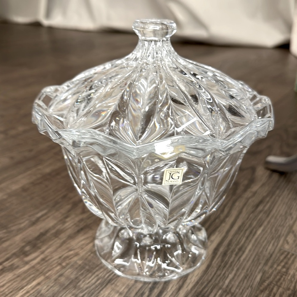 French Cristal Candy Dish JG Durand Bowl with Lid Crystal 8” x 7”